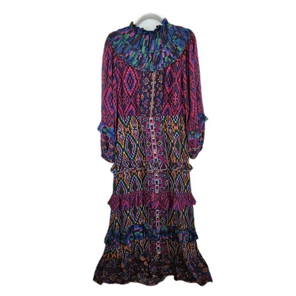 Farm Rio Mixed Tapestry Scarf Maxi Dress Bohemian Eclectic Maximalist S - Picture 8 of 14